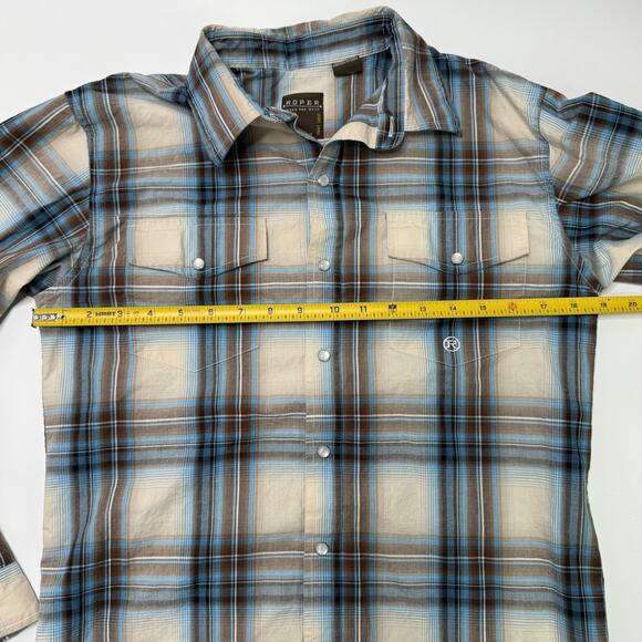 Roper Western Long Sleeve Pearl Snap Button Down Shirt SZ Youth XL (16-18) Brown - Picture 4 of 8